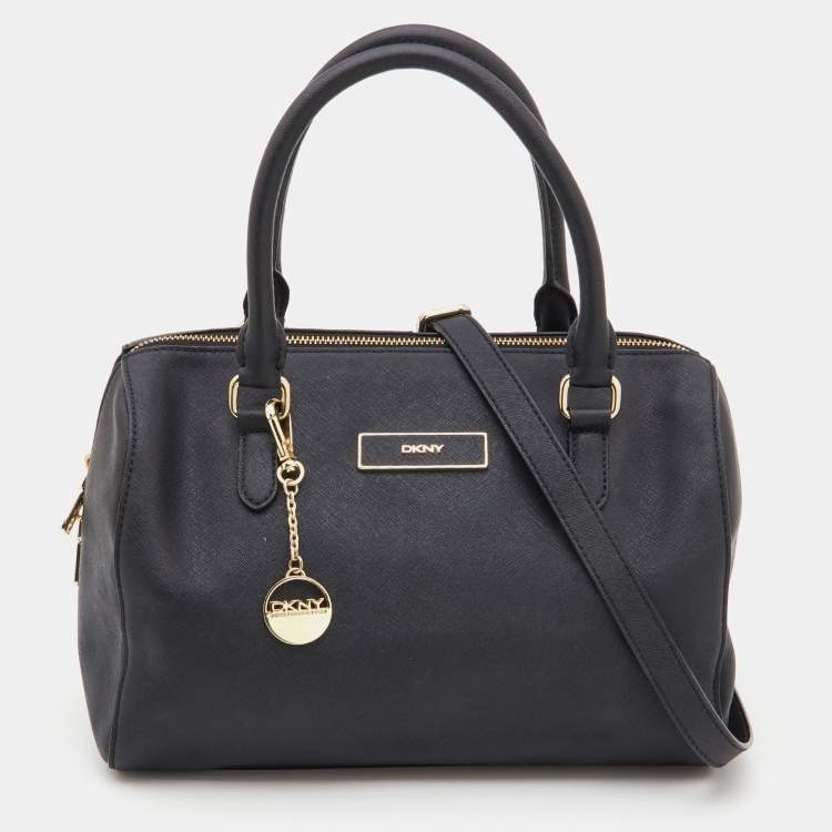 Pre Owned DKNY Black Leather Zip Boston Bag