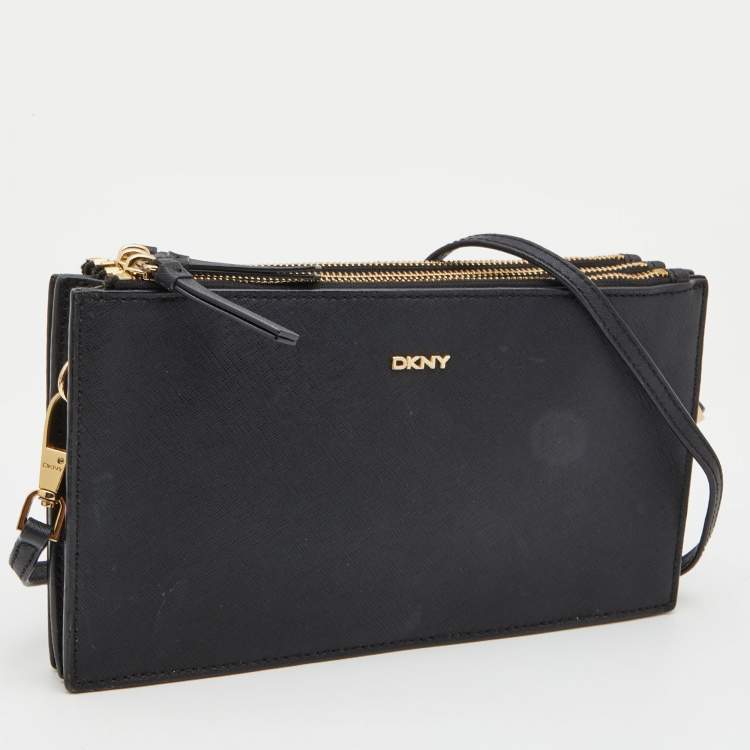 مملوكة مسبقًا Dkny Black Leather Bryant Park Triple Zip Crossbody Bag