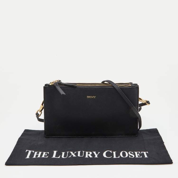 مملوكة مسبقًا Dkny Black Leather Bryant Park Triple Zip Crossbody Bag