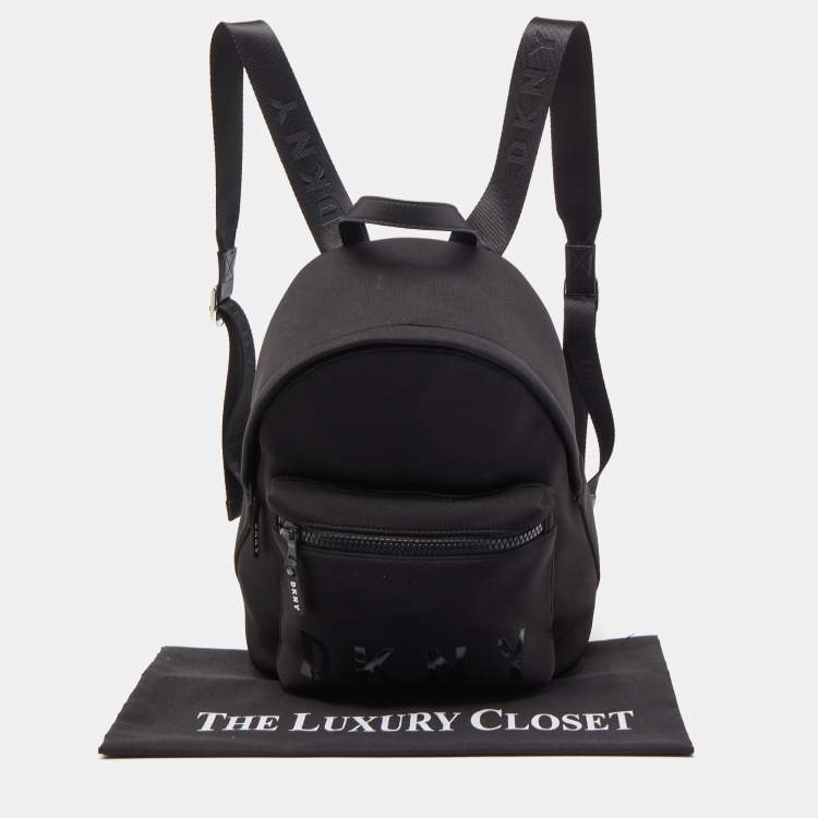 Pre Owned DKNY Black Neoprene and Faux Leather Backpack