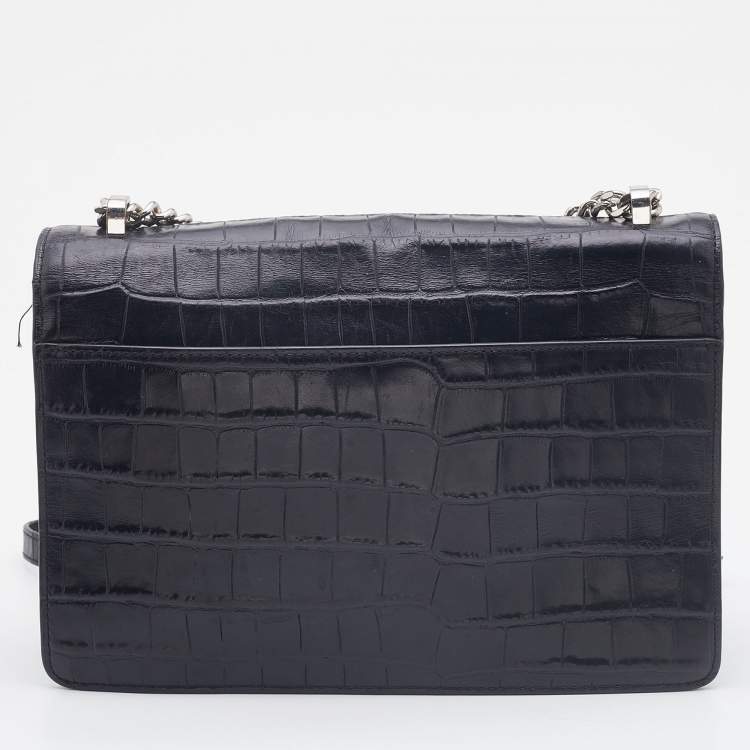 Pre Owned DKNY Black Croc Embossed Leather Elissa Shoulder Bag