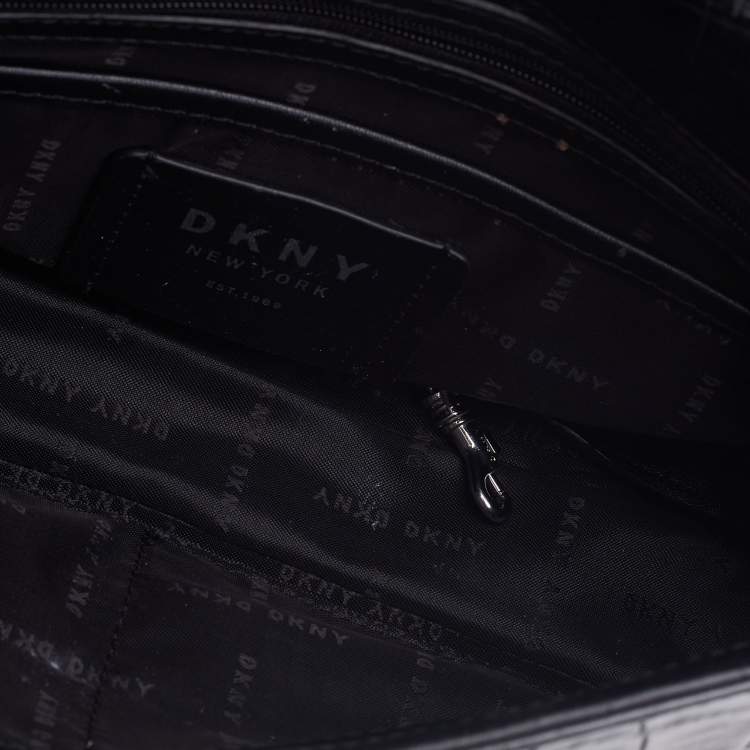Pre Owned DKNY Black Croc Embossed Leather Elissa Shoulder Bag