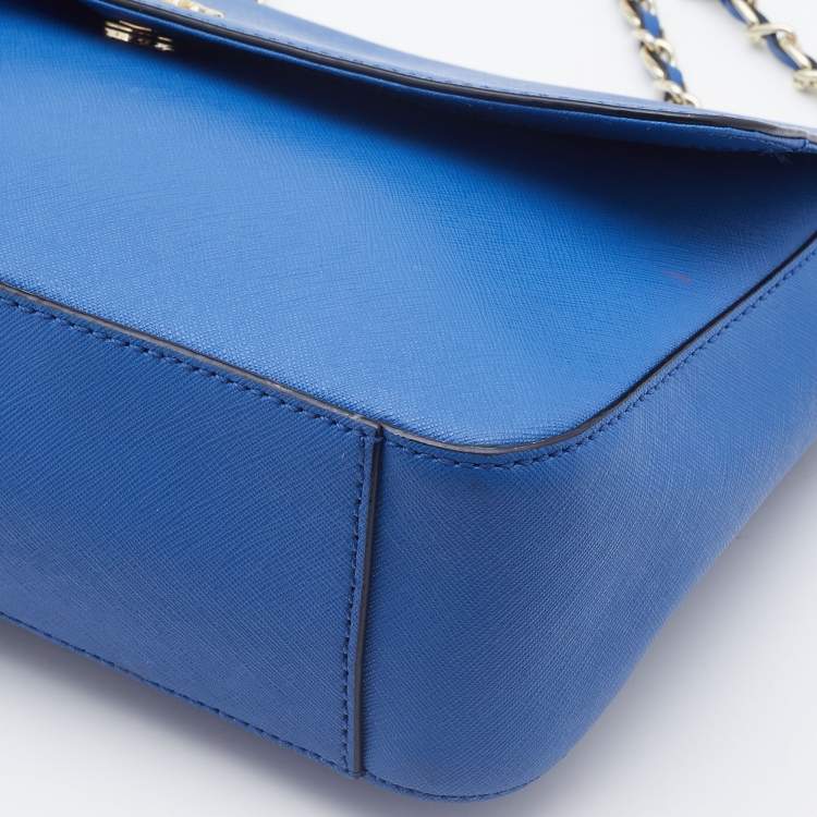 Pre Owned DKNY Blue Saffiano Leather Bryant Park Flap Shoulder Bag