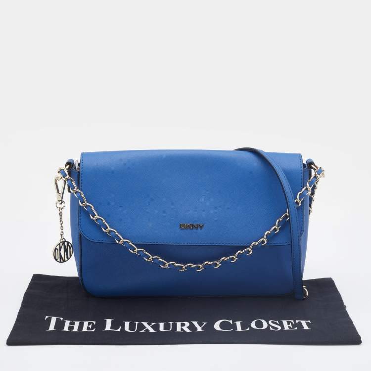 Pre Owned DKNY Blue Saffiano Leather Bryant Park Flap Shoulder Bag