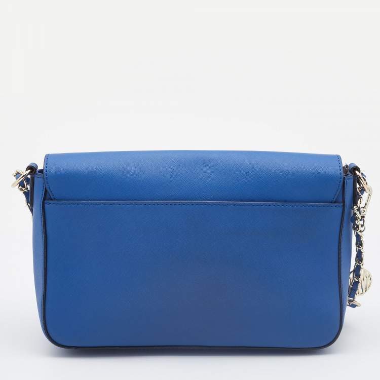 Pre Owned DKNY Blue Saffiano Leather Bryant Park Flap Shoulder Bag