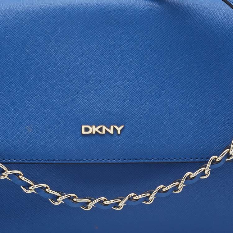 Pre Owned DKNY Blue Saffiano Leather Bryant Park Flap Shoulder Bag