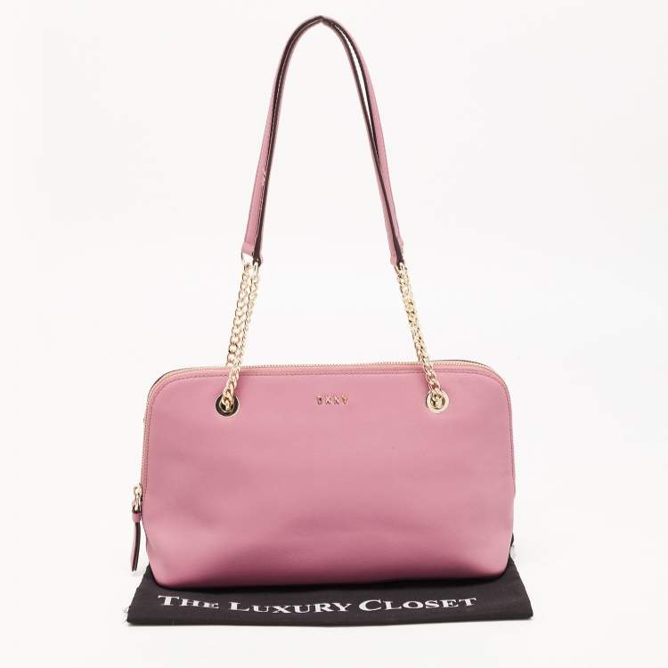 Pre Owned Dkny Old Rose Leather Dome Chain Shoulder Bag