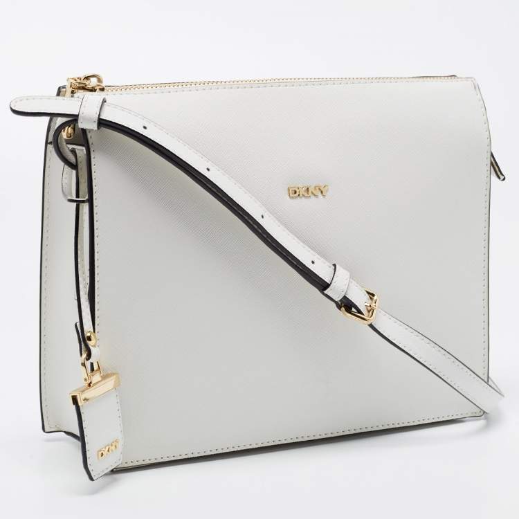 مملوكة مسبقًا DKNY White Leather Bryant Zip Crossbody Bag 