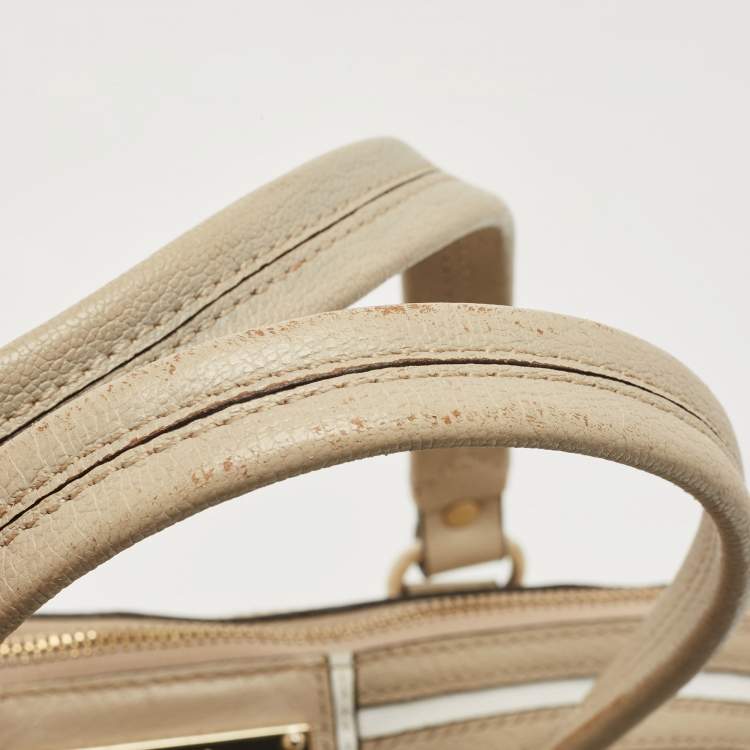 Pre Owned DKNY Cream/Beige Signature Canvas and Leather Dome Satchel