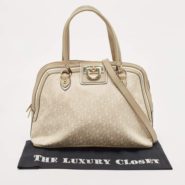 Pre Owned DKNY Cream/Beige Signature Canvas and Leather Dome Satchel