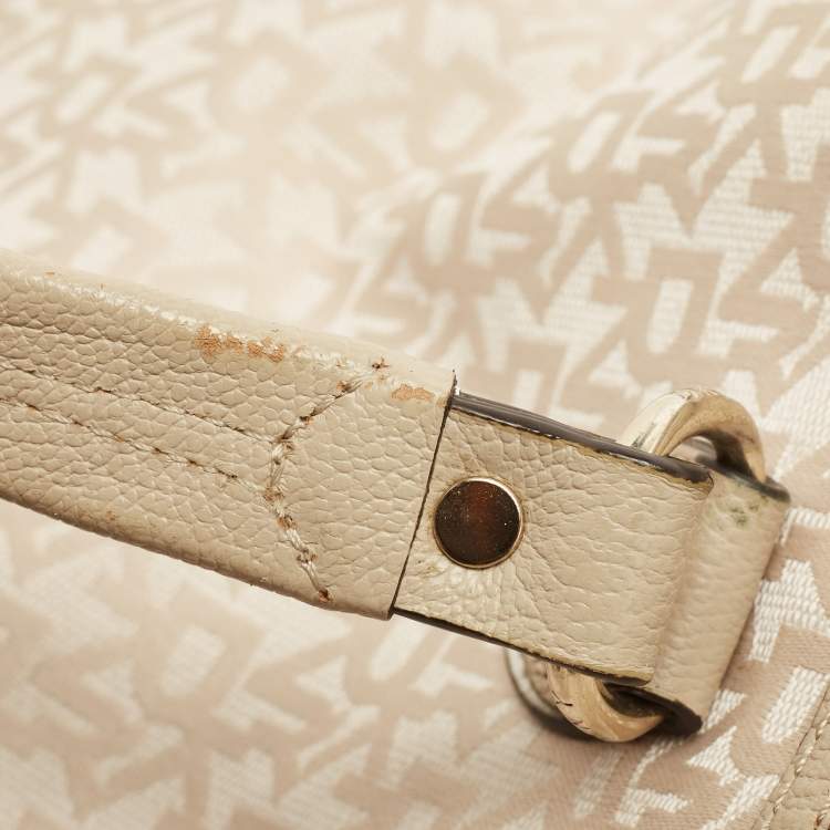 Pre Owned DKNY Cream/Beige Signature Canvas and Leather Dome Satchel