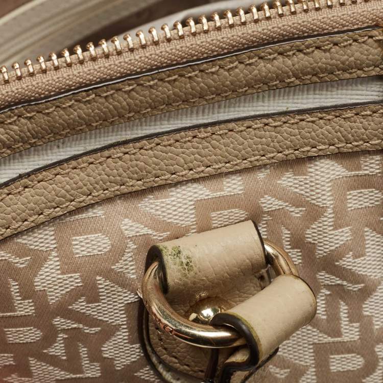 Pre Owned DKNY Cream/Beige Signature Canvas and Leather Dome Satchel