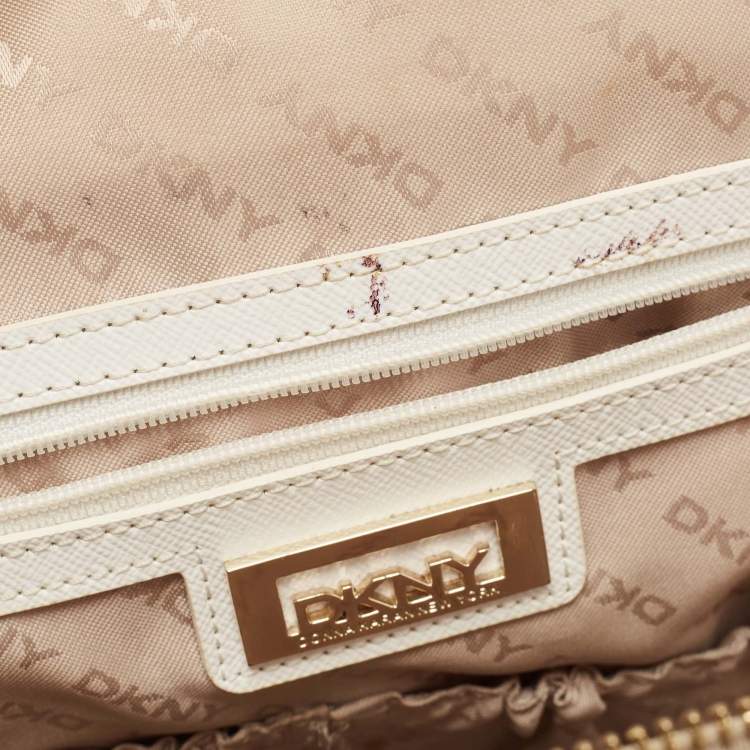 Pre Owned DKNY Cream/Beige Signature Canvas and Leather Dome Satchel