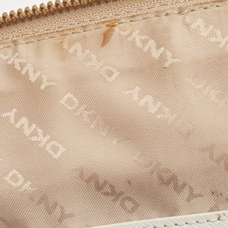 Pre Owned DKNY Cream/Beige Signature Canvas and Leather Dome Satchel