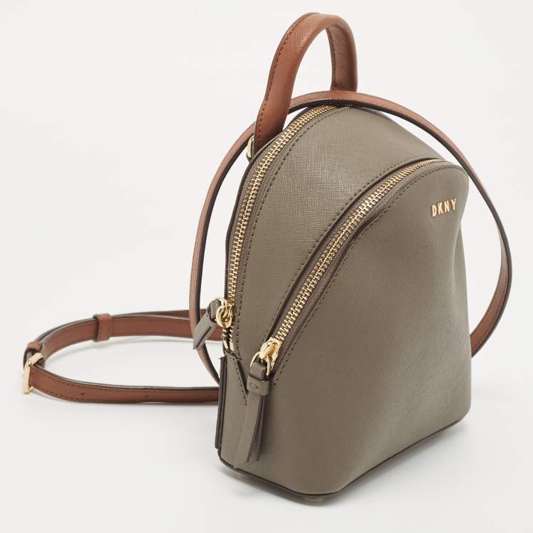 Pre Owned DKNY Brown/Dark Grey Leather Mini Bryant Backpack