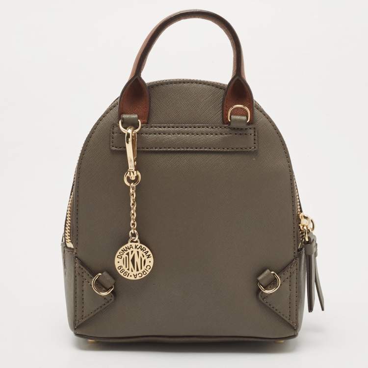 Pre Owned DKNY Brown/Dark Grey Leather Mini Bryant Backpack