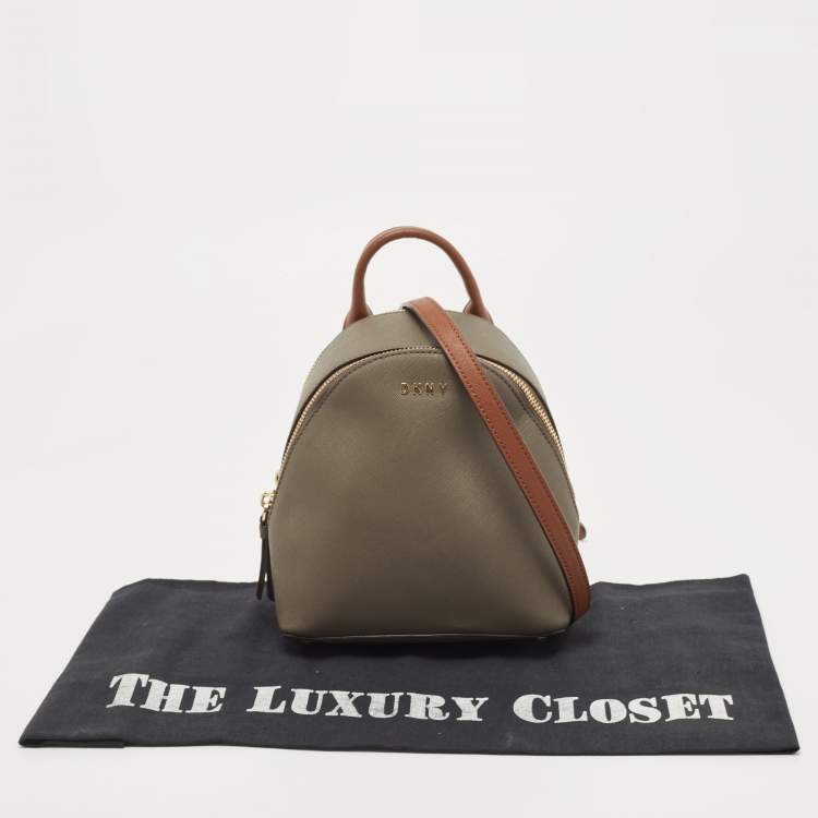 Pre Owned DKNY Brown/Dark Grey Leather Mini Bryant Backpack
