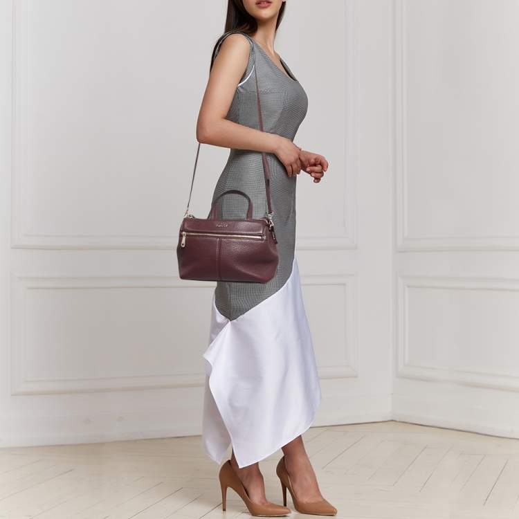 Pre Owned DKNY Burgundy Grained Leather Satchel