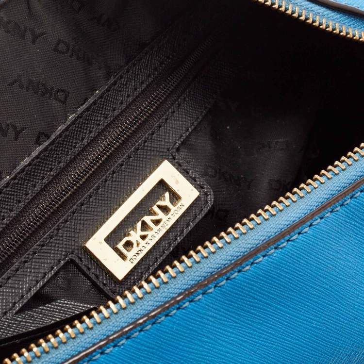 Pre Owned Dkny Blue Saffiano Leather Logo Boston Bag