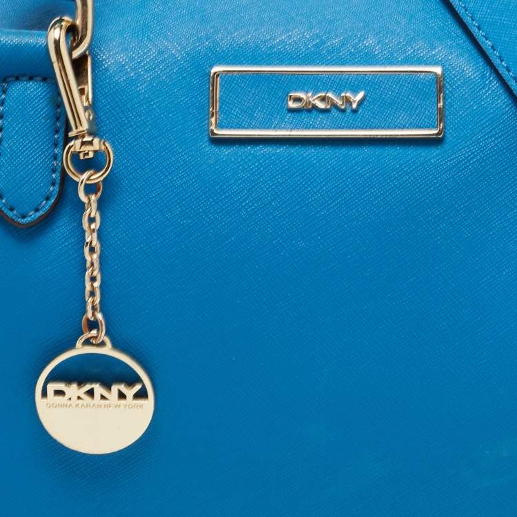 Pre Owned Dkny Blue Saffiano Leather Logo Boston Bag