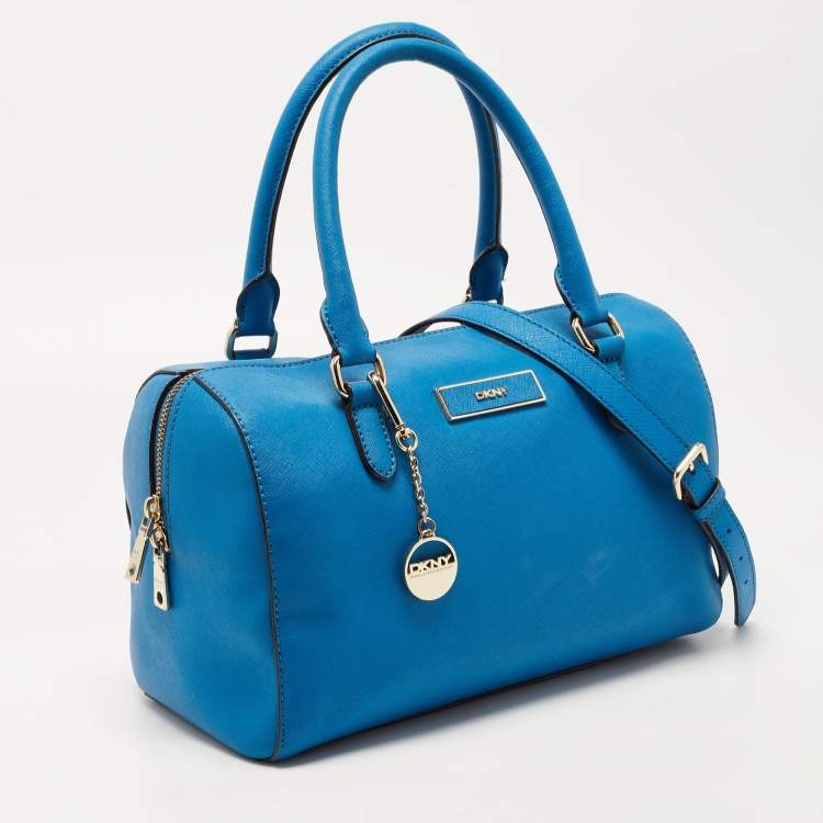 Pre Owned Dkny Blue Saffiano Leather Logo Boston Bag