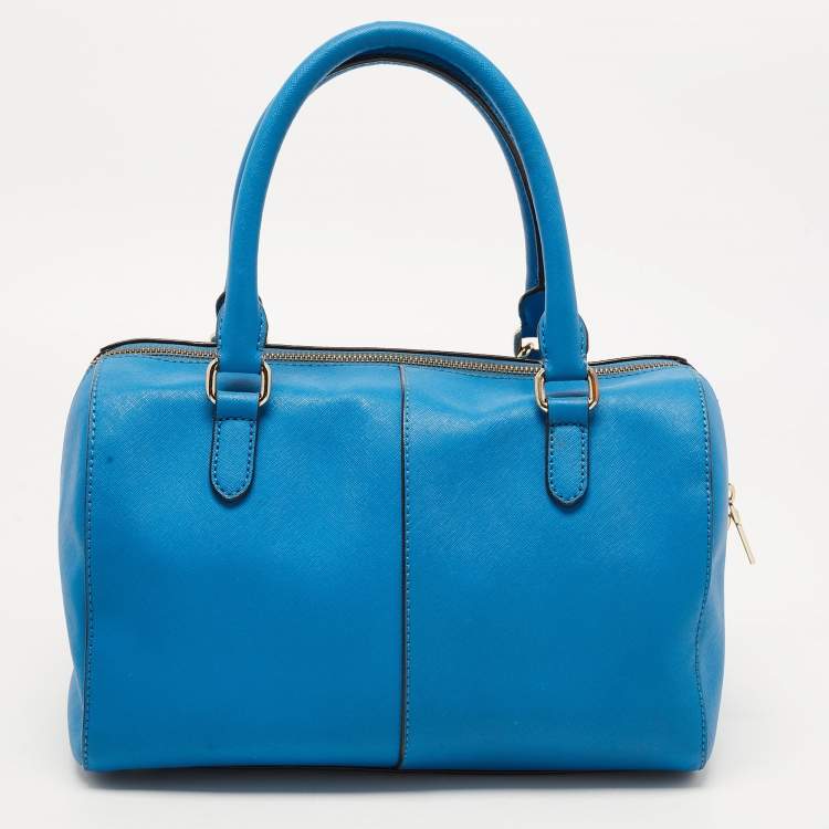 Pre Owned Dkny Blue Saffiano Leather Logo Boston Bag