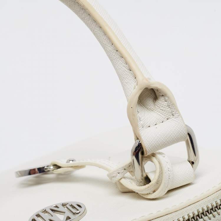 Pre Owned DKNY White Saffiano Leather Logo Dome Satchel