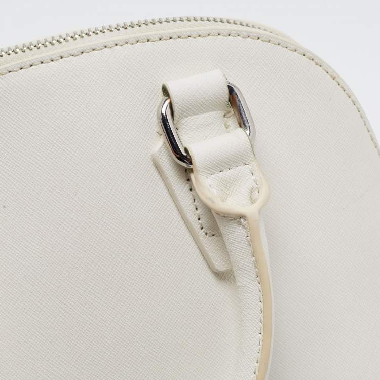 Pre Owned DKNY White Saffiano Leather Logo Dome Satchel
