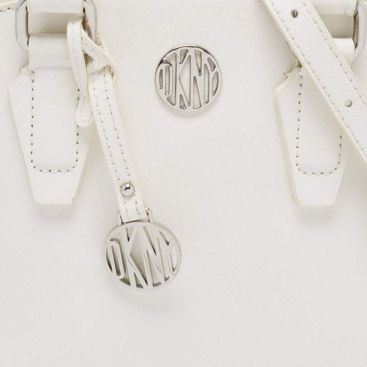Pre Owned DKNY White Saffiano Leather Logo Dome Satchel