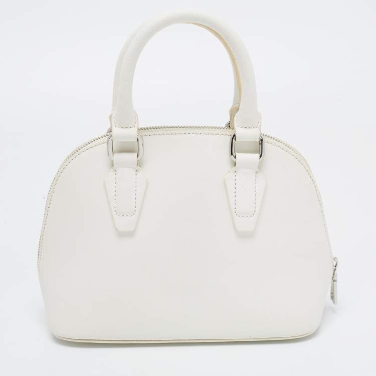 Pre Owned DKNY White Saffiano Leather Logo Dome Satchel