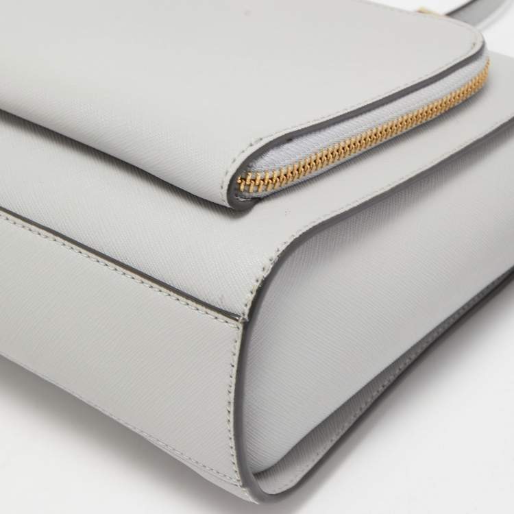 Pre Owned DKNY Grey Leather Front Zip Crossbody Bag