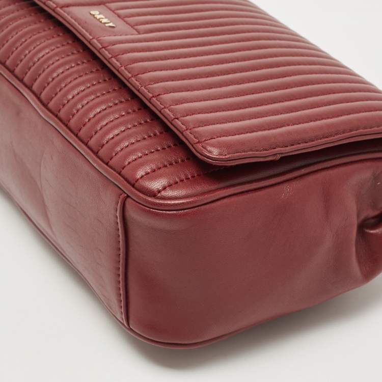 Pre Owned DKNY Burgundy Quilted Leather Gansevoort Flap Shoulder Bag