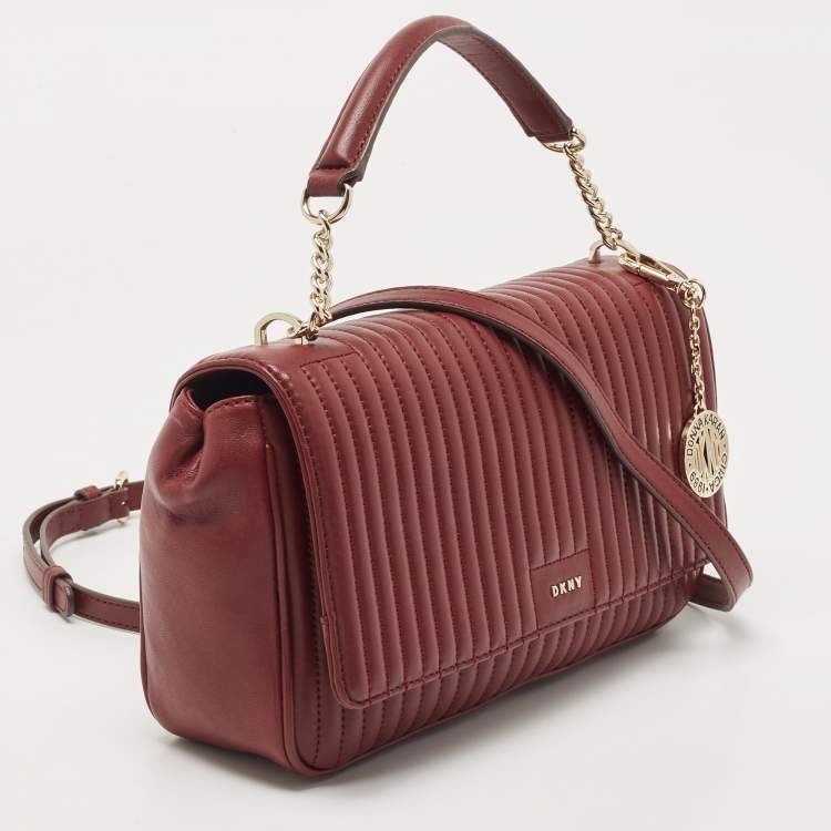 Pre Owned DKNY Burgundy Quilted Leather Gansevoort Flap Shoulder Bag