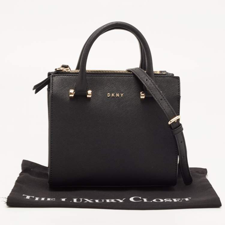 Pre Owned DKNY Black Saffiano Leather Double Zip Tote