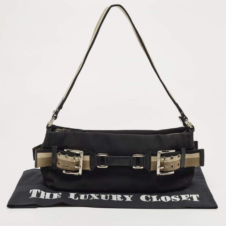 مملوكة مسبقًا Dkny Black Canvas Buckle Embellished Shoulder Bag 