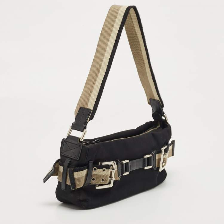 مملوكة مسبقًا Dkny Black Canvas Buckle Embellished Shoulder Bag 