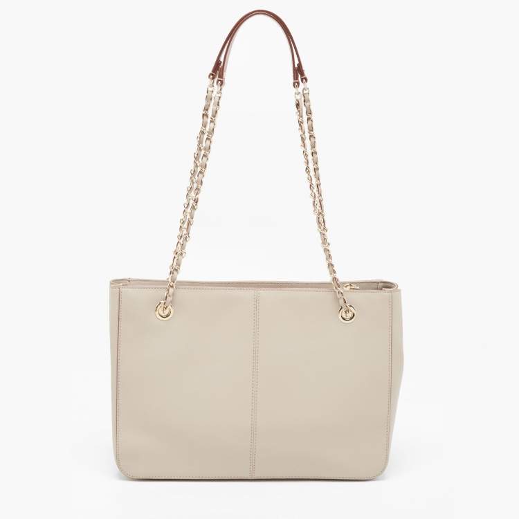 Pre Owned Dkny Light Beige Saffiano Leather Chain Tote