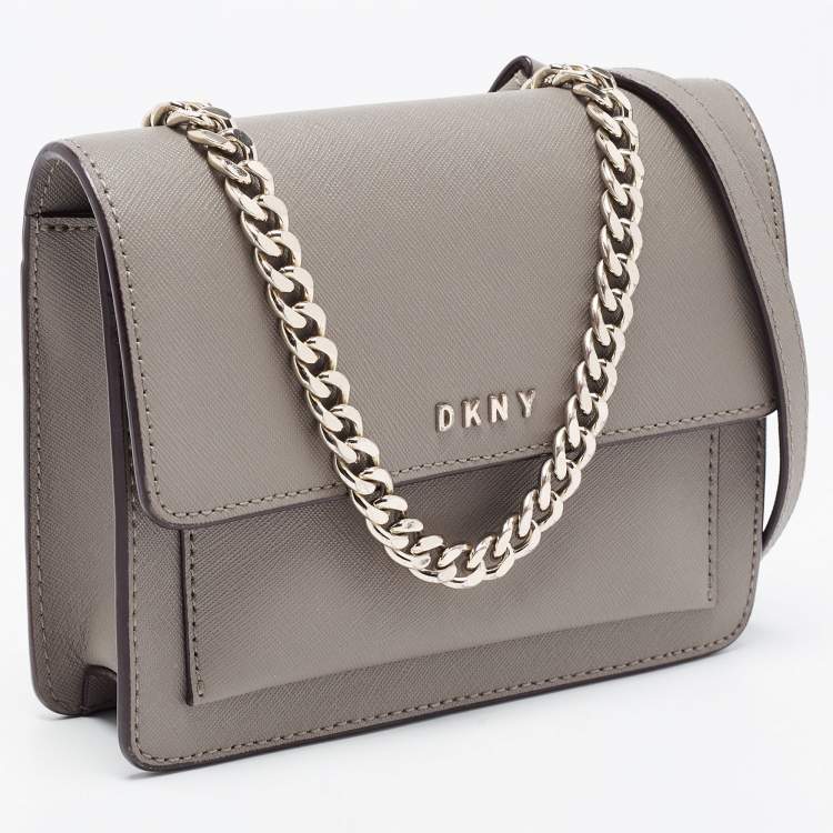 Pre Owned DKNY Beige Leather Flap Shoulder Bag