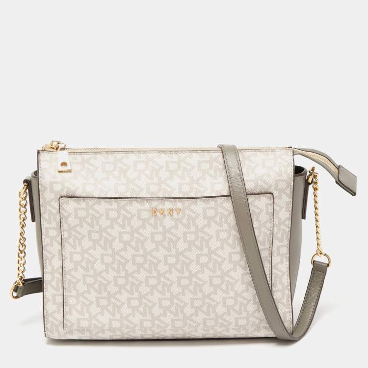 Dkny Grey/Beige Signature Coated Canvas and Leather Bryant Crossbody ...
