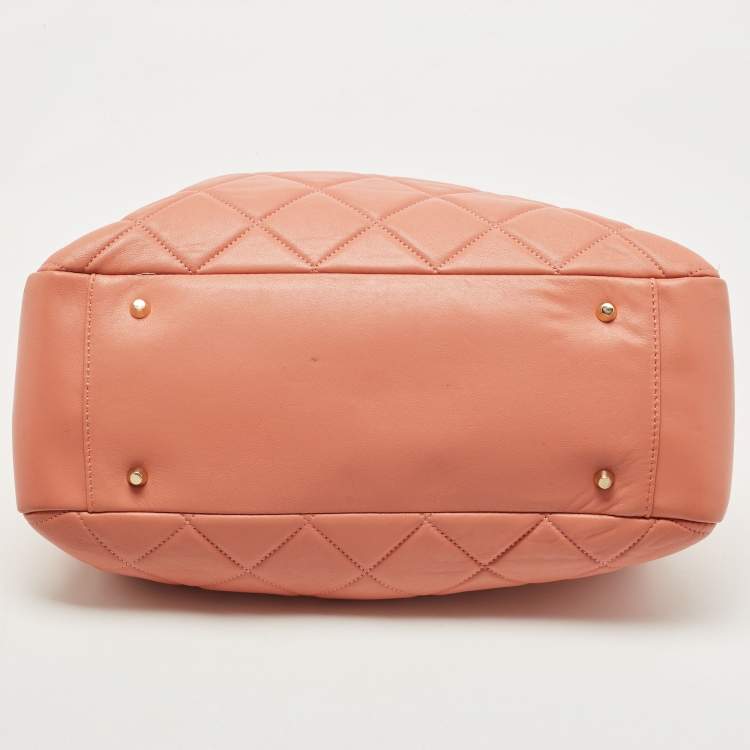 Pre Owned DKNY Rose Pink Quilted Leather Chain Tote