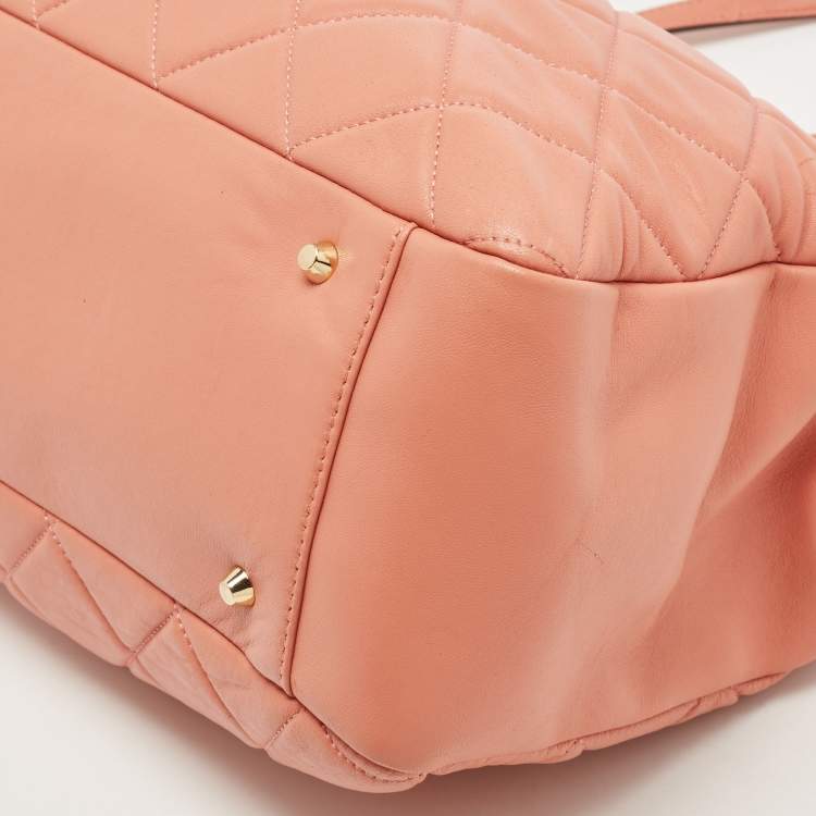 Pre Owned DKNY Rose Pink Quilted Leather Chain Tote