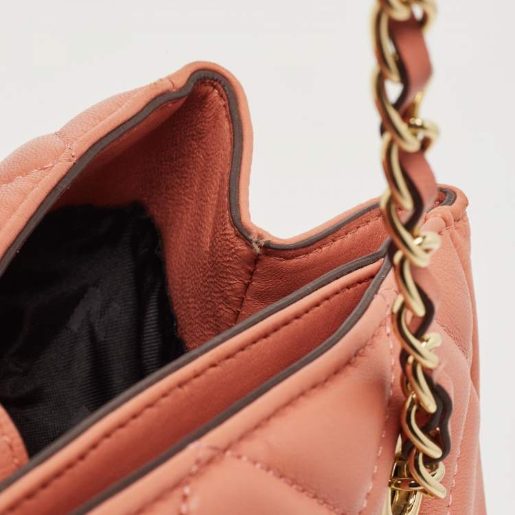 Pre Owned DKNY Rose Pink Quilted Leather Chain Tote
