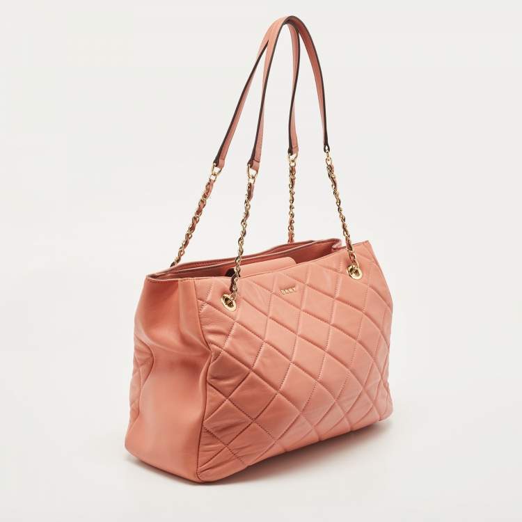 Pre Owned DKNY Rose Pink Quilted Leather Chain Tote