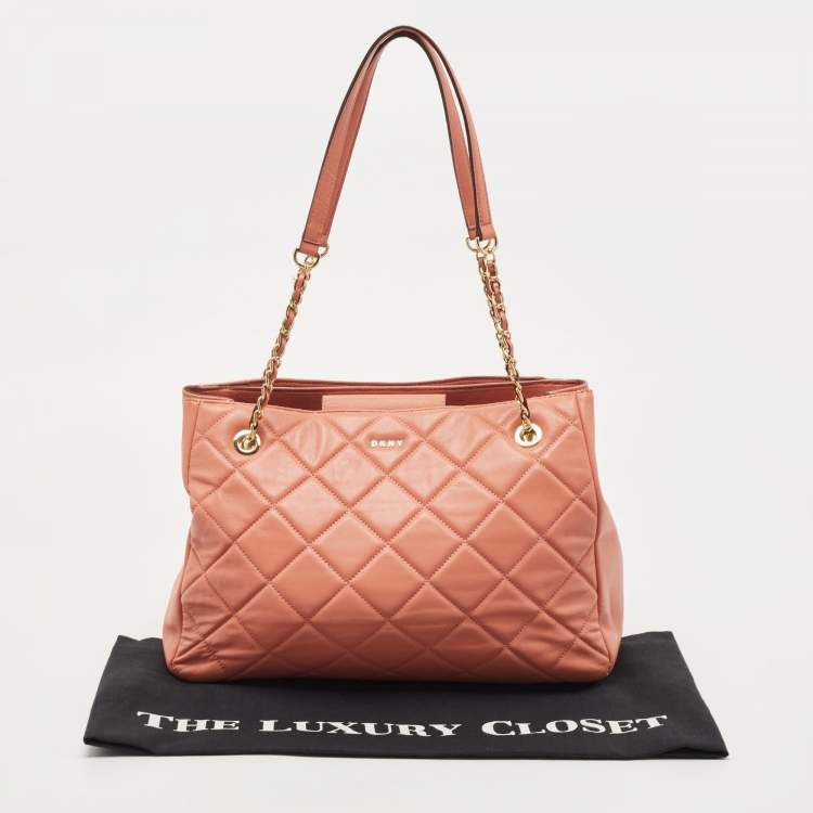 Pre Owned DKNY Rose Pink Quilted Leather Chain Tote