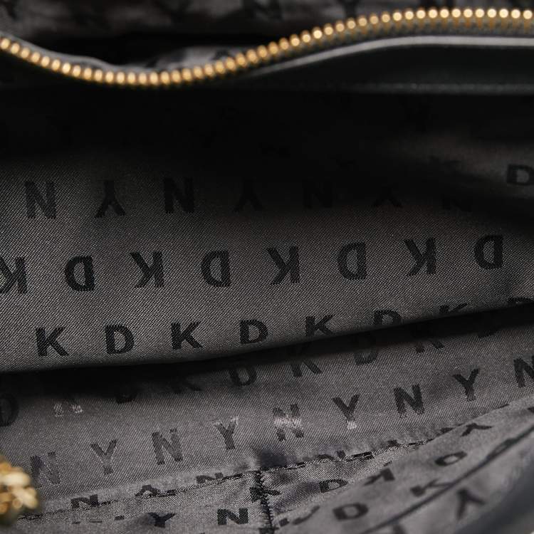 Pre Owned DKNY Black Leather Charm Chain Tote