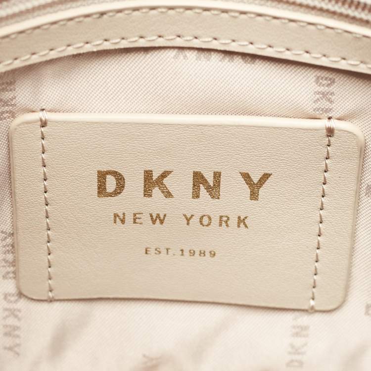 Pre Owned Dkny Brown/Beige Signature Coated Canvas and Leather Padlock Charm Tote