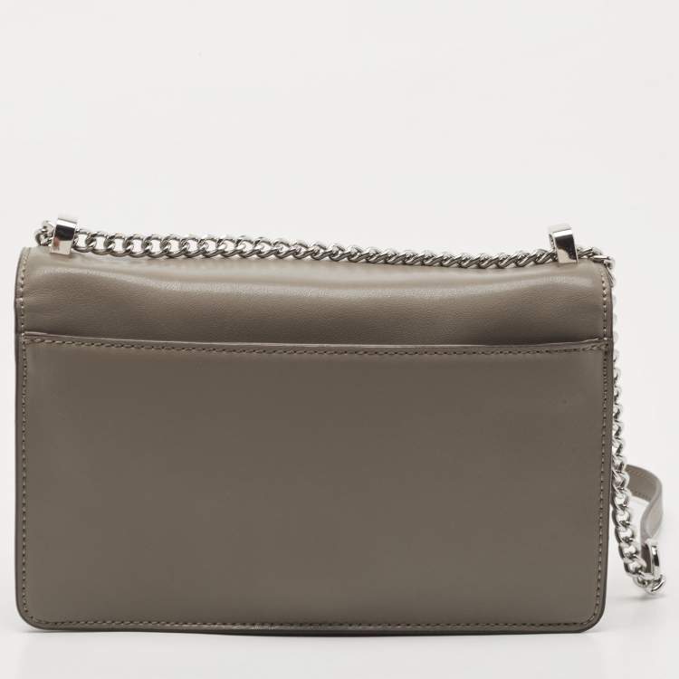 Pre Owned DKNY Grey Leather Pushlock Flap Shoulder Bag
