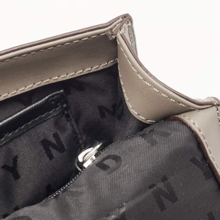 Pre Owned DKNY Grey Leather Pushlock Flap Shoulder Bag