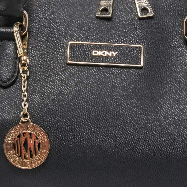 Pre Owned DKNY Black Saffiano Leather Zip Boston Bag