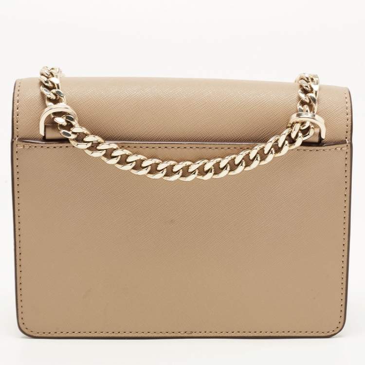 Pre Owned DKNY Beige Leather Flap Chain Crossbody Bag